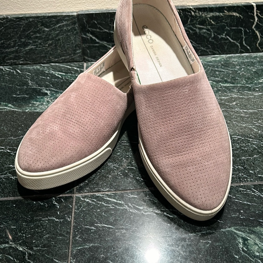 ECCO Gillian suede slip ons in taupe